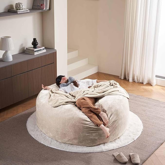 6FT,Oversized Bean Bag Chairs for Adults,Giant beanbag with Filler Included，Fluffy Memory Foam,Soft and Comfy Corduroy Fabric,Gaming Chairs Suitable for Living Room and Bedroom (Apricot, 6 Foot)-Ruum Studio Home