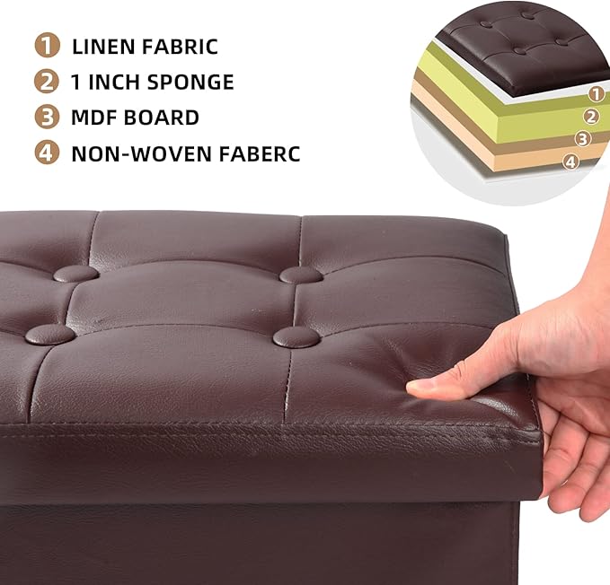 ALASDO Brown Leather Storage Ottoman Footrest Stool, 17x13x13inches, Modern Style-Ruum Studio Home