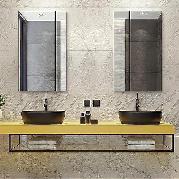 Bathroom Wall Mirror, Decorate Bathroom Mirrors for Wall, Rectangle Modern Bathroom Wall Mounted Mirror Vertical or Horizontal Hanging for Living Room (Black Framed 40’’ x 24’’)-Ruum Studio Home