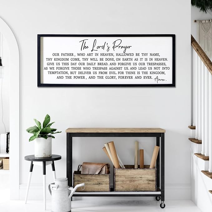 Our Father Prayer Bible Verse Framed Wall Art, 40''×15'' Rustic Religious Christian Lords Prayer Sign for God Jesus Christ Prayer, Horizontal Holy Inspirational Catholic Scripture Decor-Ruum Studio Home