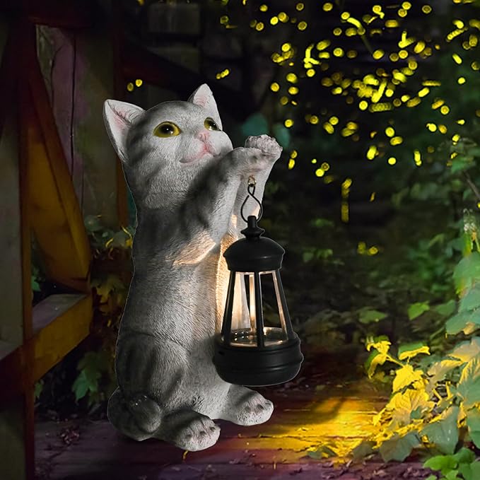 Solar Cat Garden Statue: Outdoor Cat Statues for Garden with Lights for Yard Art Lawn Ornaments Porch Patio Balcony Home House - Gardening Gifts for Women Grandma Mom-Ruum Studio Home