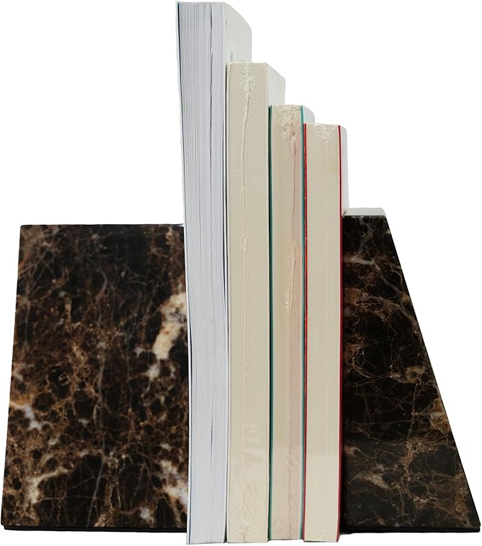 Decorative Bookends for Bookshelves, Set of 2 Marble Bookends for Living Room, Office, Bedroom, Heavy Duty,2 Pieces, Brown-Ruum Studio Home