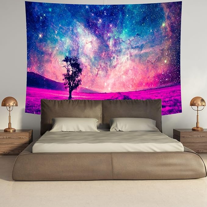 Delur Tree in Galaxy Tapestry Planet Cosmic Outer Space Universe Starry Sky Wall Hanging Tapestry Psychedelic Forest Nature Landscape Headboard for Bedroom Living Room Home Decor (51.2" x 59.1")-Ruum Studio Home