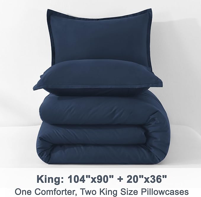 Litanika Navy Blue Comforter King Size, 3 Pieces Lightweight Solid Bedding Comforter Set, All Season Fluffy Bed Set (104x90In Comforter & 2 Pillowcases)-Ruum Studio Home
