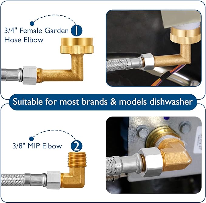 Dishwasher Installation Kit - 10 FT Stainless Steel Braided Dishwasher Hose kit,Food Grade PEX Inner Tube Water Line with 3/8"x 3/8"x 3/8" Tee Stop Valve,3/8"x 3/8"MIP Elbow,3/8"x 3/4"FHT Elbow-Ruum Studio Home