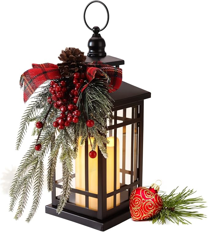 Christmas Lantern Christmas Decorative Lantern Snow Globe Christmas Decorations Indoor Outdoor Flashing Candle Lights, Dining Table Fireplace Decoration Hanging Candle Lanterns Holiday Decor-Ruum Studio Home