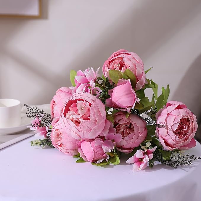 Duovlo Springs Flowers Artificial Silk Peony Bouquets Wedding Home Decoration,Pack of 1 (Spring Light Pink)-Ruum Studio Home