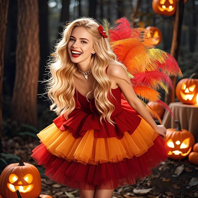 THARAHT Red Orange Yellow Ostrich Feathers 12pcs Natural Bulk 10-12Inch 25cm-30cm for Crafts Wedding Party Centerpieces Halloween and Home Decoration Feathers-Ruum Studio Home
