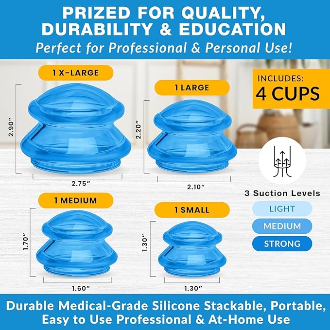 Silicone Cupping Therapy Set Professional Massage Cupping Cups for Cupping Therapy - 8 Cup Kit for Massage, Myofascial Release, Cellulite Reduction - Pack of 2 (Lure Blue)-Ruum Studio Home