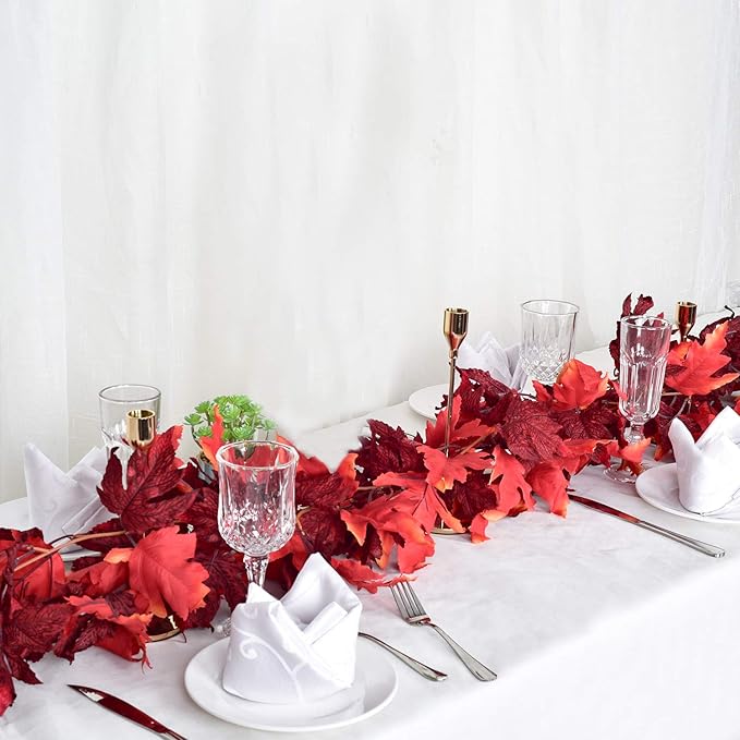DearHouse 2 Pack Fall Garland Maple Leaf, 5.9Ft/Piece Hanging Vine Garland Artificial Autumn Foliage Garland Thanksgiving Decor for Home Wedding Fireplace Party Christmas (Dark Red)-Ruum Studio Home