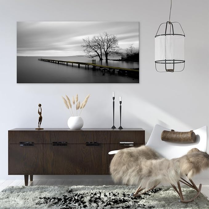 DZL Art S74998 Gray Canvas Prints Modern Minimalist Black and White Lake Trees Landscape Wall Art Painting for Living Room Bedroom Decor Office Wall Decor Home Decoration-Ruum Studio Home