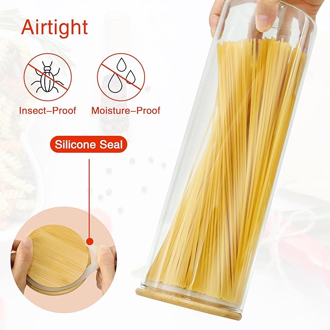 Glass Jars with Bamboo Lids, 72oz 3Pcs Kitchen Glass Containers with Bamboo Lids, Airtight Glass Pantry Storage Containers with Lids for Spaghetti, Pasta, Rice, Nuts, Flour, Bean, Dry Foods-Ruum Studio Home