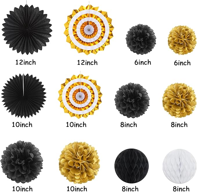 Black Gold Party-Decoration Graduation Banner - 14pcs Kits Cap Garland Streamers, Paper Tissue Pom Poms Flowers Fans Honeycomb,Class Of 2025 College High School Grad Decor Hugfond-Ruum Studio Home