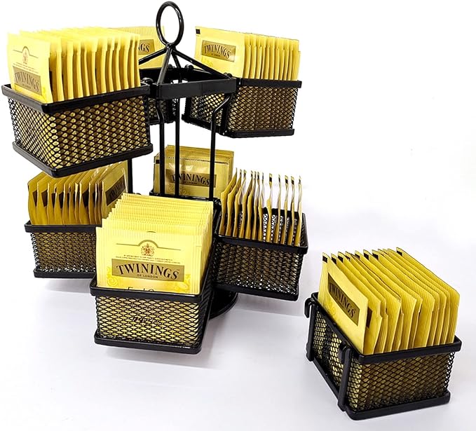 Tea Bag Organizer Coffee Holder Storage Spinning Carousel Basket Black Adjustable Tea Caddy For Kitchen Counter, Countertop, Cabinet-Ruum Studio Home