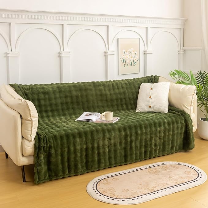 YUSOKI Luxury 3D Bubble Throw Blanket 3.1lb,All Ages,Home Decoration, (Olive Green,60 * 80inches)-Ruum Studio Home