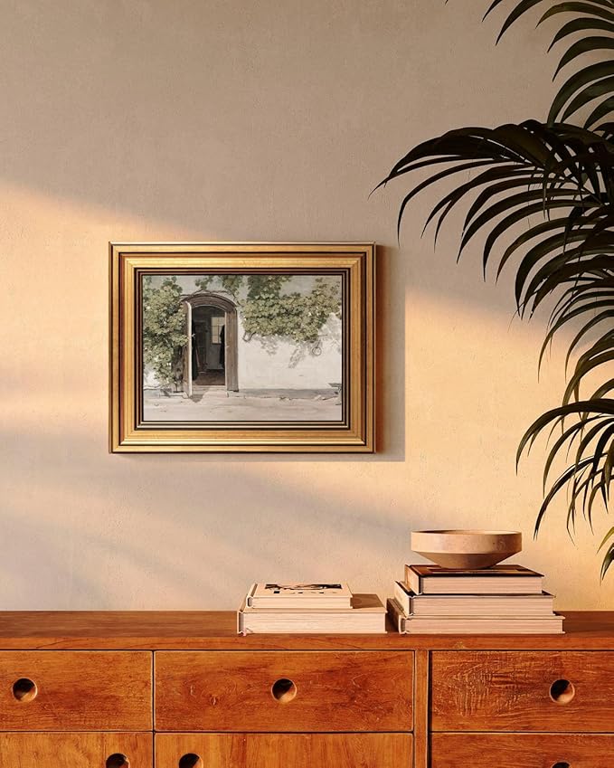 HUARCEY Gold Framed Vintage Wall Art Vineman Climbing The Walls Farmhouse Wall Decor Opening Door Oil Painting Picture Canvas Print Art Home Decor Aesthetic for Bedroom Bathroom Office 8x10in-Ruum Studio Home