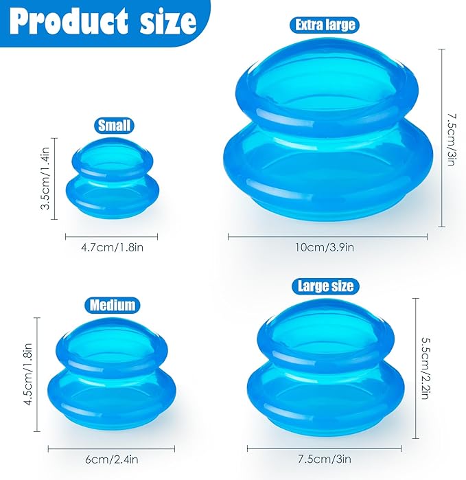4 Pcs Cupping Therapy Professional Silicone Cupping Set,Suitable for Body Massage/Deep Myofascial Release/Pain Relief/Muscle Relaxation & More (Blue,4pcs)-Ruum Studio Home