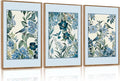 Aurlan Vintage Blue Birds and Botanical Framed Wall Art(16"x24"), 3PCS Classic Chinoiserie Audubon Bird Canvas Artwork, Large Abstract Watercolor Flowers Floral Home Decor for Bedroom Living Room-Ruum Studio Home