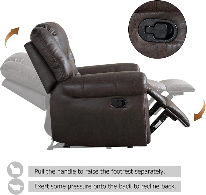 CANMOV Leather Recliner Chair, Classic and Traditional Manual Recliner Chair with Comfortable Arms and Back Single Sofa for Living Room, Dark Grey-Ruum Studio Home