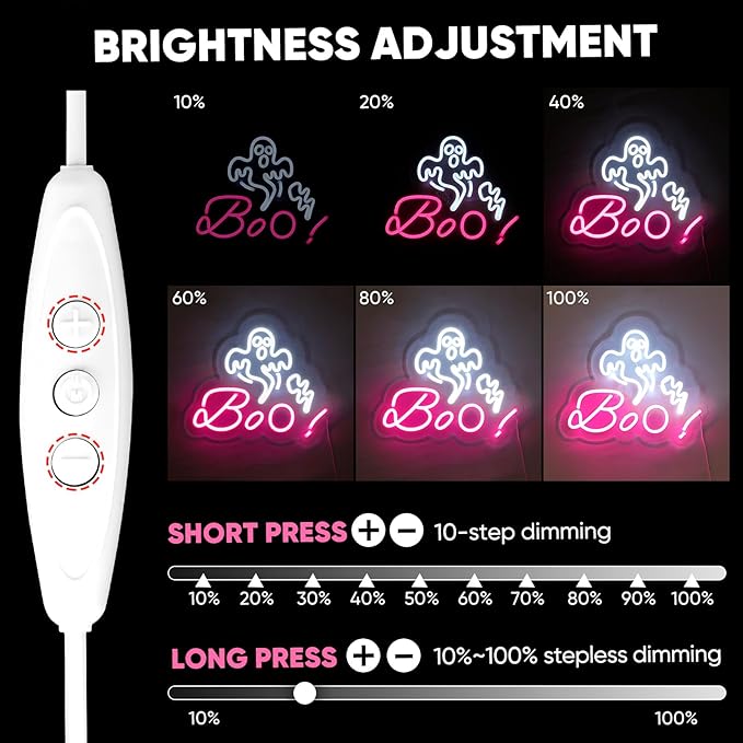 HRGXYUN Halloween Dimmable Ghost Neon Sign, Pink Boo Neon light for Wall Decor,Custom Neon Sign for Bar Club Ghost Room Decoration,5V USB Power 11.8 * 9.85in-Ruum Studio Home