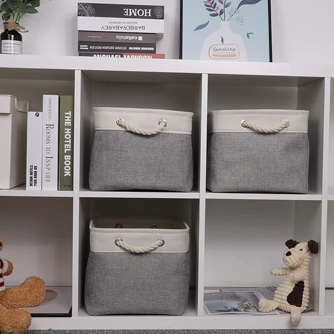 Bidtakay Baskets Set of 3 Storage Baskets for Organizing Large Fabric Storage Bins for Shelves Decorative Canvas Bins Collapsible Empty Baskets for Closet,Nursery,Clothes,Toys,Shoes(White&Grey)-Ruum Studio Home