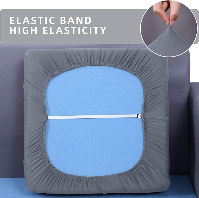 hyha Waterproof Couch Cushion Covers, Stretch Sofa Couch Seat Slipcover for Dog Washable, Non-Slip Waterproof Outdoor Cushion Covers for Patio Furniture Replacement (2 Pieces, Grey)-Ruum Studio Home