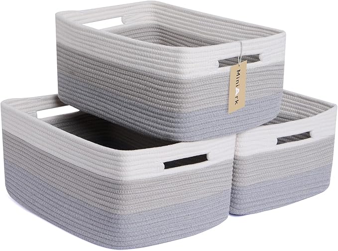 Large Storage Baskets for Shelves, Closet Organizers Bins for Clothes Blanket Towels, Baby Nursery, Toy Baskets Box, Woven Rope Baskets, 17 x 13 x 7.5”, 3 Packs Gradient Grey-Ruum Studio Home