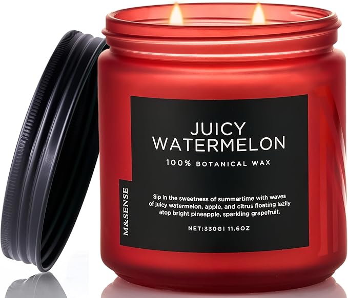 M&SENSE Juicy Watermelon Scented Candle - 11.6oz Clean Non Toxic Natural Soy Wax 70-Hour Burn Long Lasting Candle, 2-Wick Fruit Scent for Home Decor & Housewarming Gifts - Fragrance for Women & Men-Ruum Studio Home