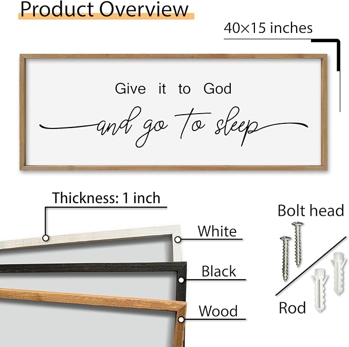 SRSZHIYUE Give It To God And Go to Sleep Sign Wall Decor 40"×15" for Master Bedroom Above Bed Guest Room Over Art Decoration (Wood)-Ruum Studio Home
