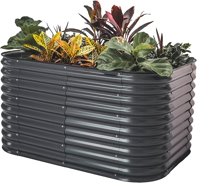 Vego garden 32" Extra Tall Raised Garden Bed Kits, 6 in 1 Modular Raised Planter Box for Vegetables Flowers Fruits Oval Metal Raised Garden Bed- Modern Gray-Ruum Studio Home