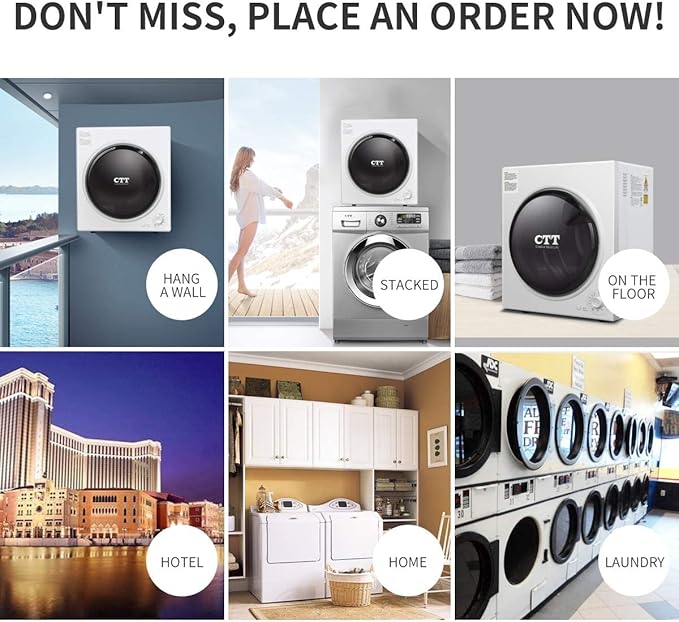 CTT 3.5 Cu. Ft. Clothes Dryer, 1500W Electric Dryers for Clothes, 110V Electric Clothes Dryer with Stainless Steel Drumble for 13.2 lbs. with 4 Automatic Drying Modes (White)-Ruum Studio Home