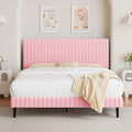 Full Size Bed Frame with Headboard, Velvet Upholstered Platform Bed with Vertical Channel Tufted Design, No Box Spring Required, Easy Assembly, Pink-Ruum Studio Home