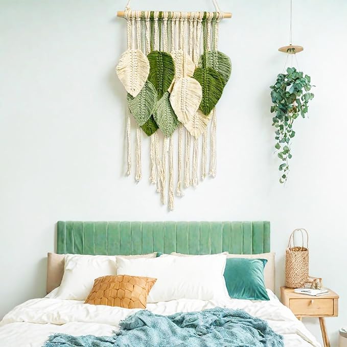 Macrame Wall Hanging Boho Wall Tapestry Handmade Woven Leaf Wall Decor Crochet Wall Art for Home Office Apartment(15.8" W x 31.5" L)-Ruum Studio Home