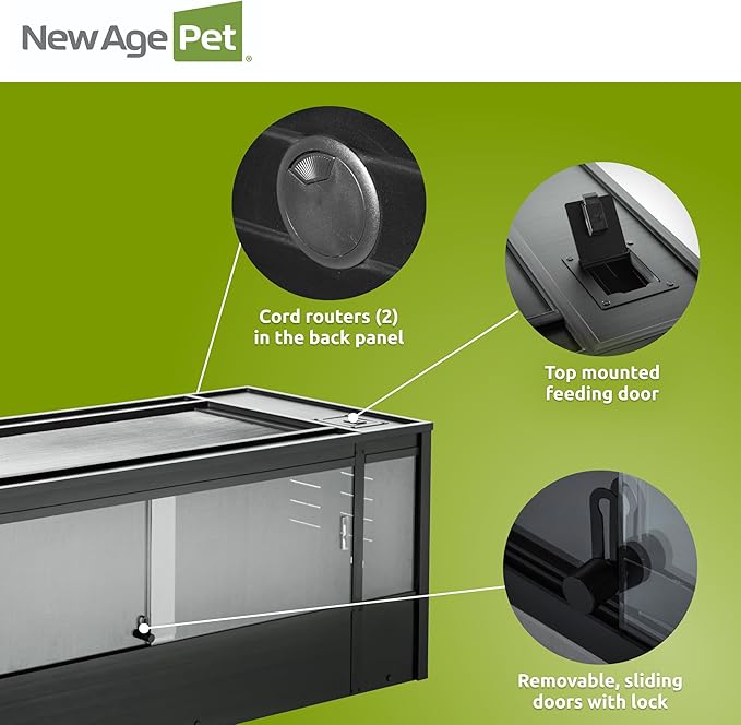 New Age Pet ECOFLEX 60 in Mojave Reptile Lounge in Espresso Black, Durable Wood Plastic Composite Habitat with Vented Side Panels, Removable Sliding Glass Doors, and Mesh Screen Top for Lamp Setup,-Ruum Studio Home