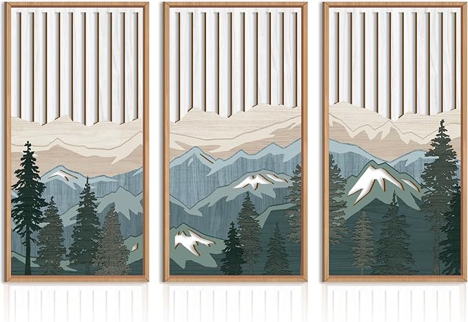 IARTTOP Large Mountain Wood Wall Art Framed Decor Set Of 3, Modern Mountain Landscape Wall Art Nature Artwork Wall Decor For Bedroom, Living room, Office-16 x32-Ruum Studio Home