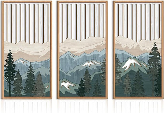IARTTOP Large Mountain Wood Wall Art Framed Decor Set Of 3, Modern Mountain Landscape Wall Art Nature Artwork Wall Decor For Bedroom, Living room, Office-16 x32-Ruum Studio Home