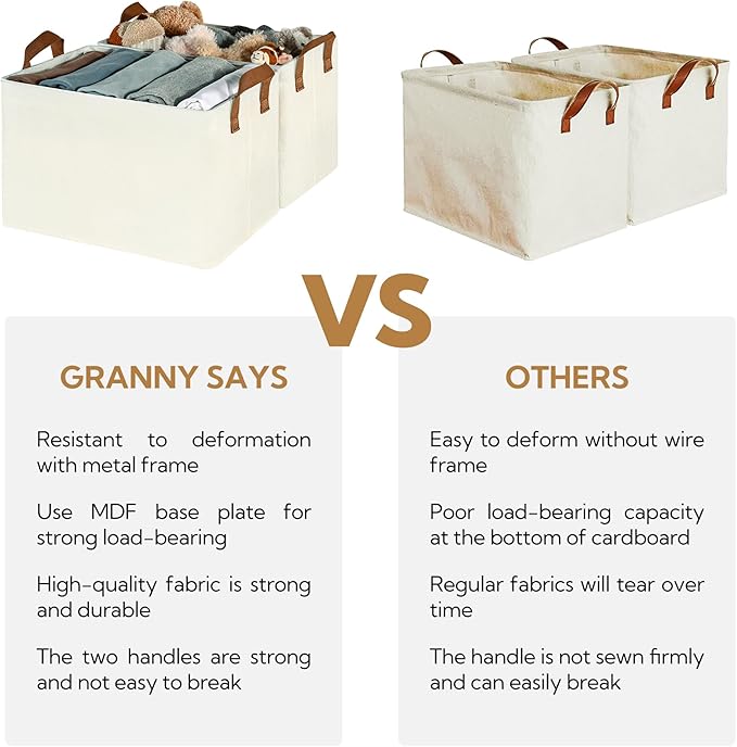 GRANNY SAYS Storage Baskets for Shelves, Closet Organizer Bins, Clothes Storage Bins with Metal Frame, Extra Large Baskets for Organizing and Storage, Collapsible, Ivory, 2-Pack-Ruum Studio Home