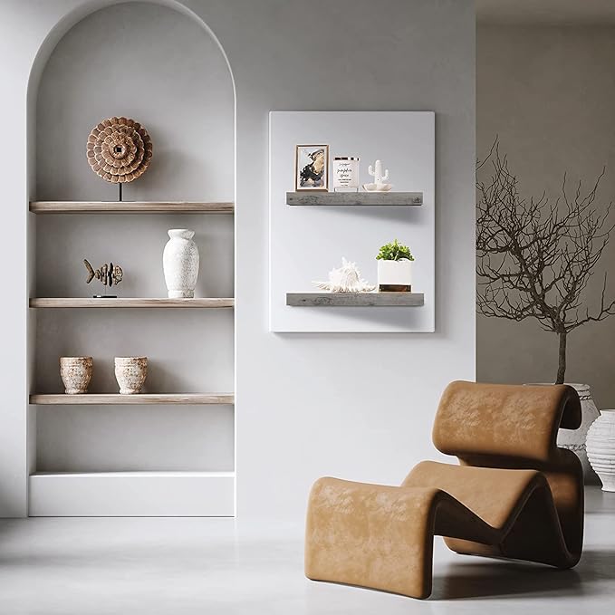 Sorbus Floating Shelves for Wall, Bathroom Shelves Wall Mounted for Kitchen, Bedroom, Bathroom Storage Over Toilet, Hanging Book Shelf for Wall Home Decor Living Room (Gray, 2 Pack)-Ruum Studio Home