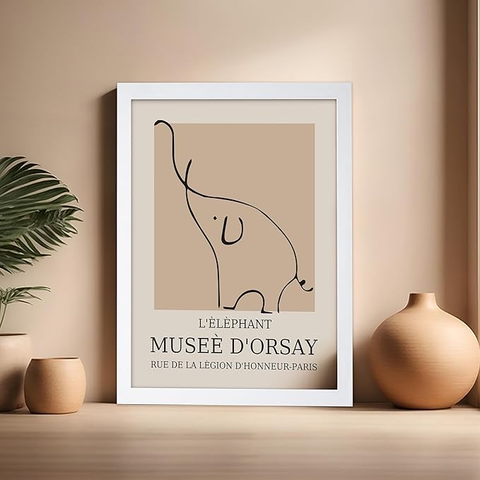 Poster Master Vintage Poster - Retro Minimalist Print - Gift for Artist, Housewarming - Elephant, Line Drawing, Sketch, Abstract - Wall Decor for Living Room, Bedroom, 16x20 White Framed-Ruum Studio Home