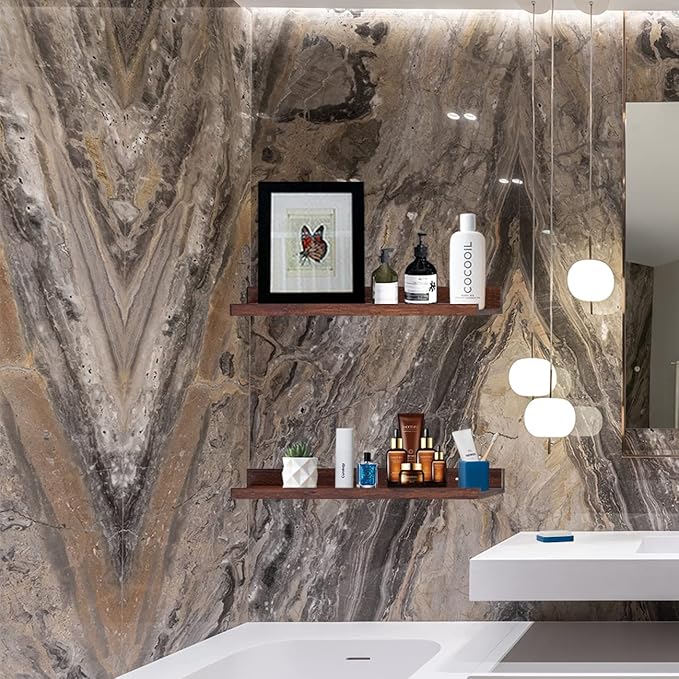 AZSKY Floating Book Shelves Wall Mounted Photo Shelf Picture Ledge Deep Walnut Display Shelves for Home Living Room Bedroom Bathroom Office Set of 2-Ruum Studio Home