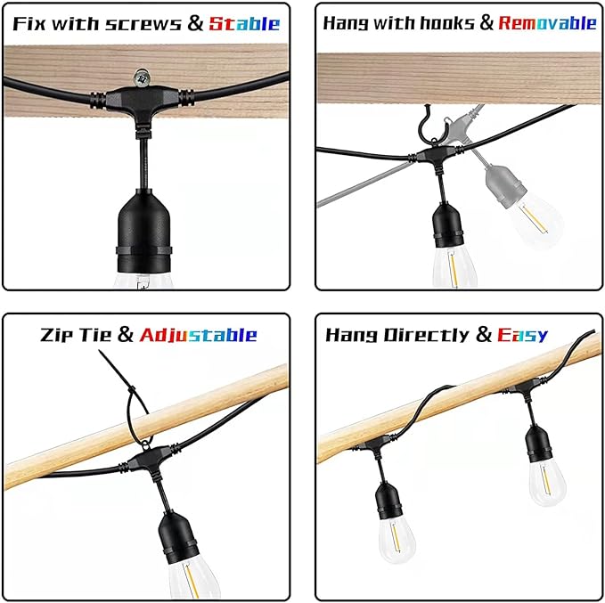 200FT String Lights for Outside LED Patio Lights Outdoor Waterproof with 63 Shatteproof Edison Lights Outdoor String Lights 2200K for Patio Gazebo Pergola Café-Ruum Studio Home