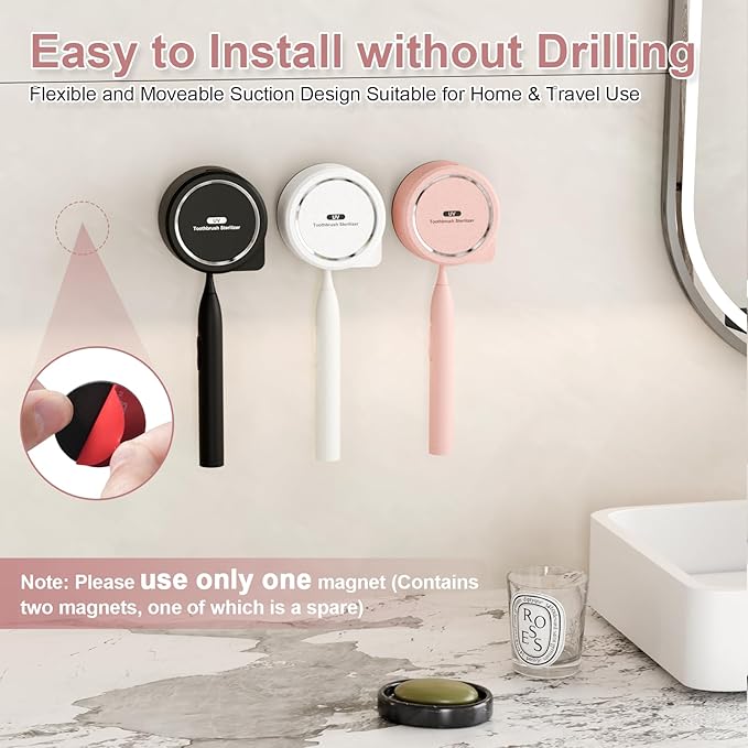 UV Toothbrush Sanitizer Holder, Toothbrush Sanitizer and Holder Cover Caps with Fan Drying, Rechargeable Portable Toothbrush Cleaner Case Fits Most Electric and Manual Toothbrushes (Pink)-Ruum Studio Home