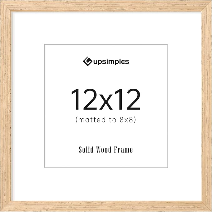 upsimples 12x12 Frame, Natural Solid Wooden Picture Frames, Display 8x8 with Mat or 12 x 12 Without Mat, Wall or Tabletop, 1 Pack, Natural-Ruum Studio Home