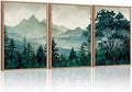 HLNIUC Green Foggy Forest Framed Canvas Wall Art Set,Watercolor Boho Pine Tree Wall Decor,Modern Misty Mountain Scenery Art Print,Nature Landscape Wall Painting for Living Room,Bedroom - 16”x24”x3-Ruum Studio Home