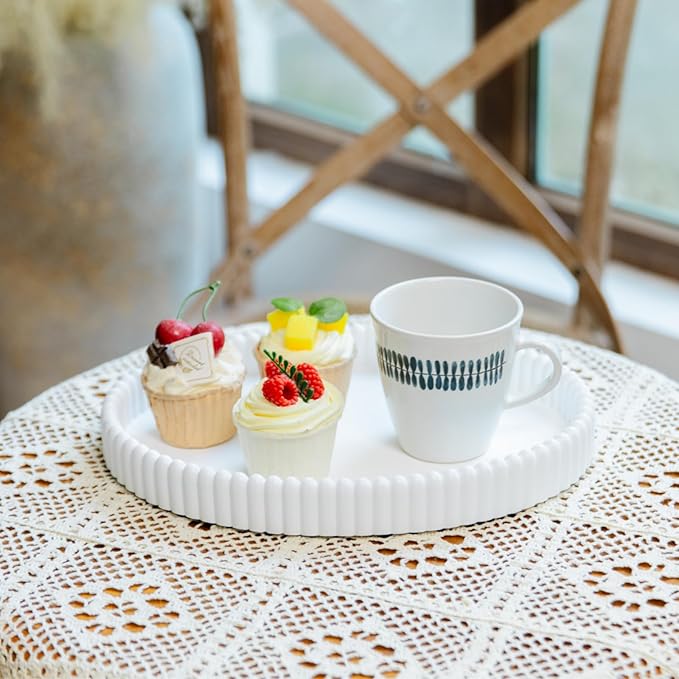 11.8in Decorative Tray for Coffee Table Decor- Modern Oval Concrete Tray for Home Decor- Minimalist Handcrafted Centerpieces Tray for Living Room, Kitchen Dining Table, Entryway (White)-Ruum Studio Home