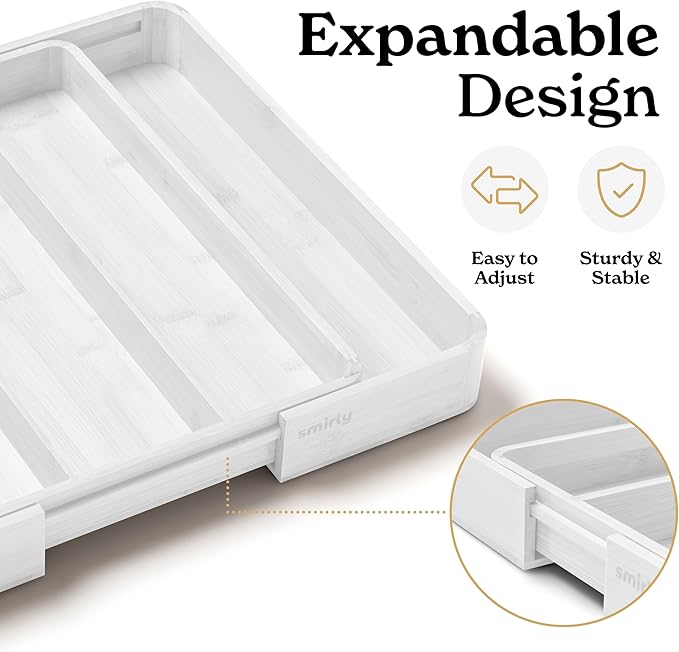 SMIRLY Silverware Drawer Organizer – Bamboo Kitchen Drawer Organizer, Adjustable Utensil Holder and Cutlery Tray, Drawer Dividers for Flatware and Kitchen Utensils-Ruum Studio Home
