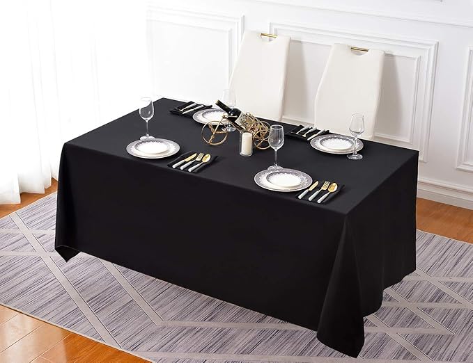 Surmente Black Tablecloth 90 x 132-inch Rectangular Polyester Table Cloth for Weddings, Banquets, or Restaurants-Ruum Studio Home