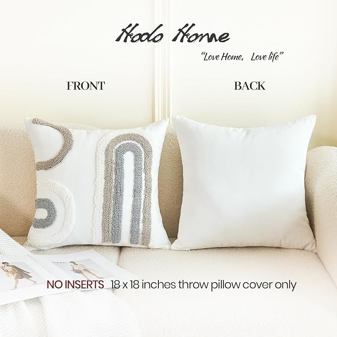 HOdo Home 18x18 Throw Pillow Covers, 2PCS Tufted Boho Jacquard Pillow Covers,Farmhouse Decorative Pillow Cover,Pillow Cases for Couch Sofa Bed Stylish Decor, Simple Textured Cushion Sham-Ruum Studio Home