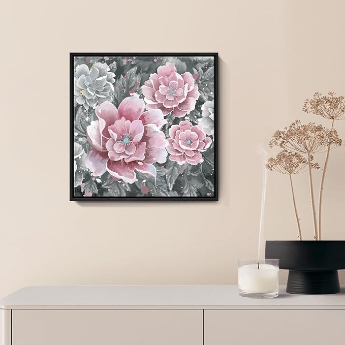 Pink Wall Art Bathroom Décor Modern Framed Floral Wall Picture Black and White Artwork Peony Flower Canvas Print for Bedroom Office Dining Room Décor Small-Ruum Studio Home