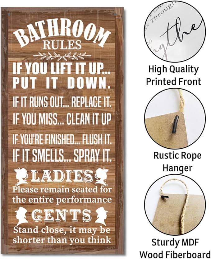 Rustic Western Bathroom Decor - Funny Wall Signs, Farmhouse Country Rules Wall Decor I1-Ruum Studio Home